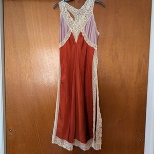 Free People Rust and Lavender Lace Trim Slip Dress Boho Small Petite